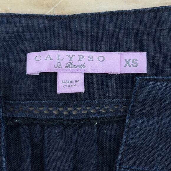 Calypso St Barths Womens Size XS Tunic Blouse Split Neck Flared Sleeve Midnight - Picture 12 of 15